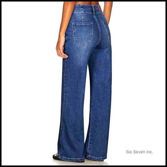 High Waisted Wide Leg Jeans Stretchy Tummy Control Straight Leg Denim Pants - Picture 2 of 6